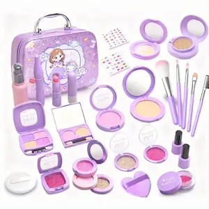 22Pcs/18Pcs Girls Makeup Kit with Glitter Eyeshadow, Lipstick & Cosmetic Bag – Portable Pretend Play Kid Playset Cosmetic Set with Brushes, Nail Polish & Sparkle Palette, Ideal Gift for Christmas, Easter, Birthdays & Dress-Up Parties
