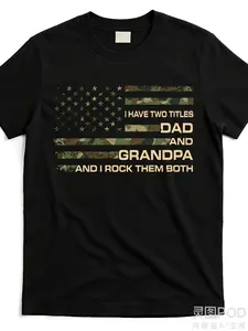 Men'S Funny Father'S Day Gift T-Shirt - I Have Two Titles for dad & Grandpa American Flag Graphic Tee - Black Retro Patriotic Shirt - Soft Breathable Crewneck Top for Dad, Grandpa - BirthdaySame style for men and women  summer short-sleeved prin