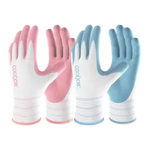COOLJOB 2/6/12 Pairs Gardening Gloves for Women Ladies, Breathable Rubber Coated for Yard Garden, Sakura Pink & Light Blue