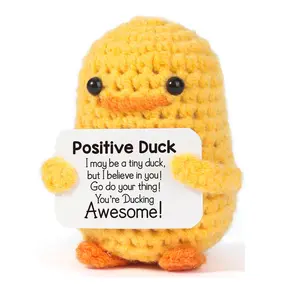 Cute Duck Design Handmade Crochet Doll, Amigurumi, Positive Duck Crochet Doll, Emotional Support Desktop Ornament Decor for Living Room, Office, Creative Birthday Gift, Stuffed Animals, Soft Stuffed Doll, Stuffed Figure Doll