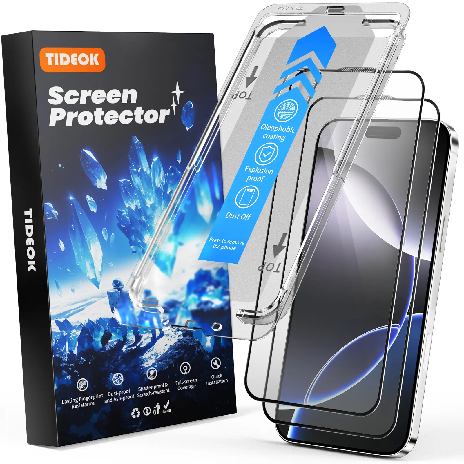 TIDEOK Privacy Screen Protector 2 Pack for iPhone 13/14/15/16 Pro - Anti-Spy, Anti-Fingerprint, Bubble-Free, Case Friendly, 1' Installation