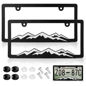 Mountain License Plate Frames, Plastic License Plate Holder，Universal Car Tag Bracket, Off Road Style License Plate Holder Cover for Mountains Enthsusiast, 2 Packs 2 Hole Rust Proof Heavy Duty