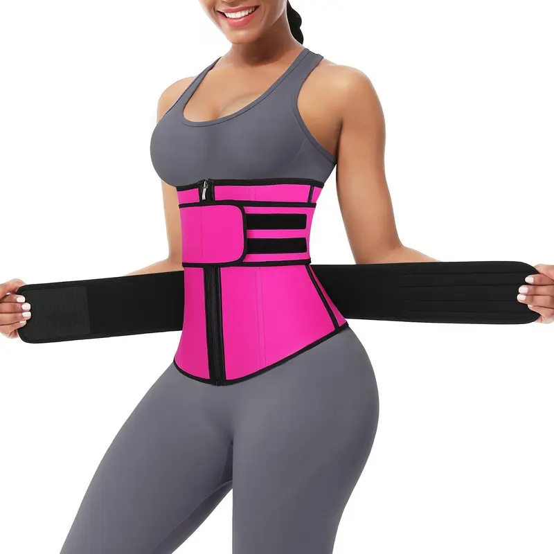 FeelinGirl Hot Selling 7 Fatting Burning Double Belt Waist Trainer Compression Fabric Shapewear Womenswear