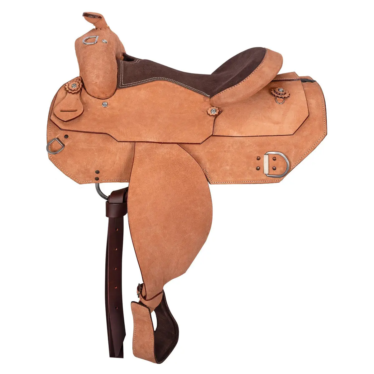 Western Work Saddle - Roughout Leather Equestrian Gear with Padded Seat, Semi-QH Bars, Close Contact Rigging, Stirrups, Blevins Buckles, 5 Years Durability, Comfortable Fit, Lightweight Horseback Riding Equipment