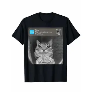 Ring Cat with Motion Meme T-Shirt Fabric Menswear casual streetwear Soft Top