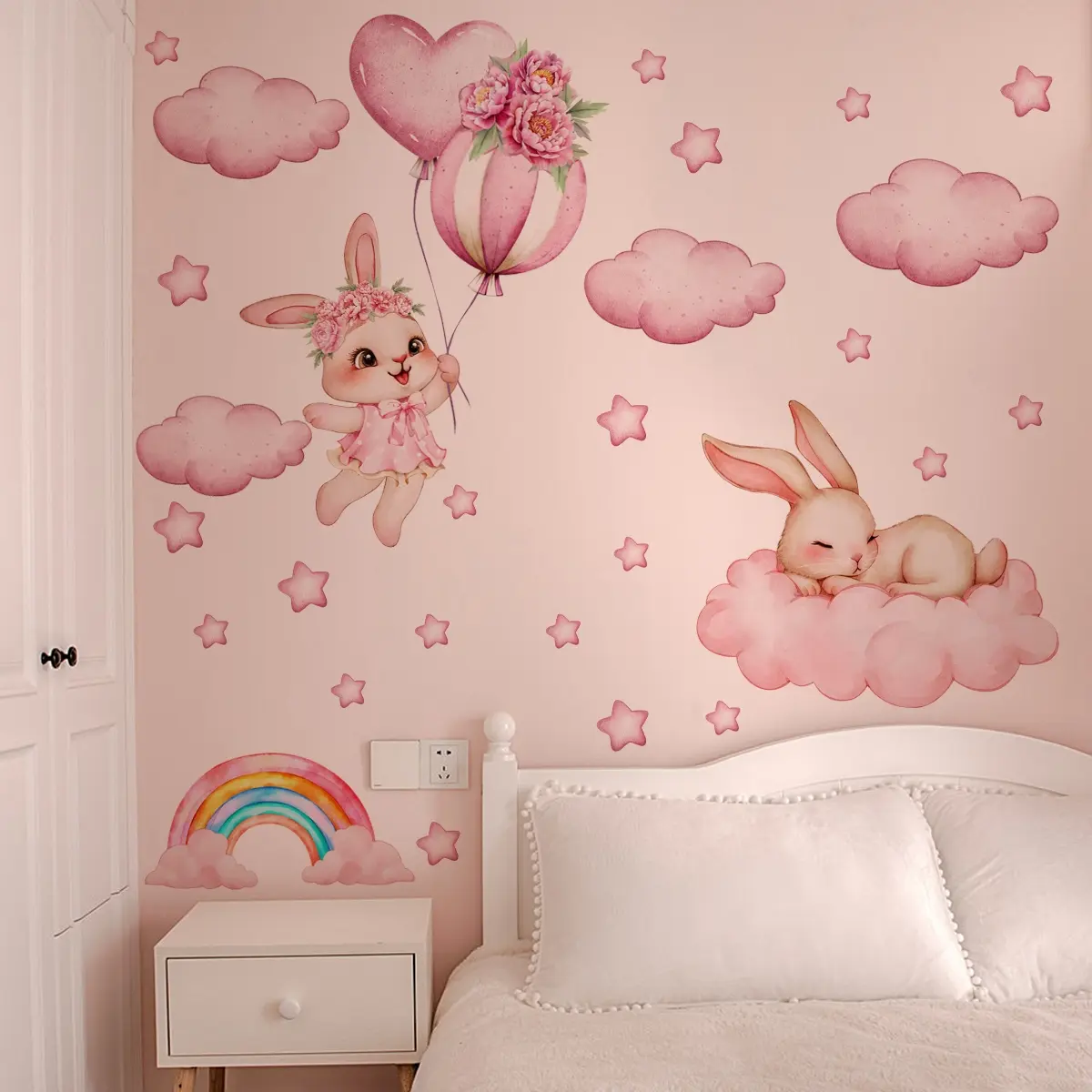 A new style of pink cloud and moon Decorative Wall Sticker for bedroom, living room, and bathroom background walls. Wall sticker for beautifying and decorating home. Stickers Decor Model M20136 Cloud shaped design Wall Decal Decoration