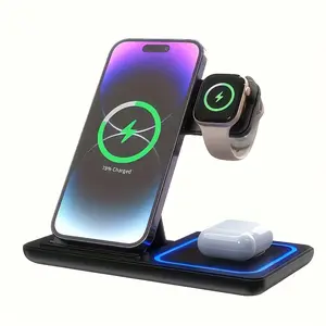 Wireless Charger iPhone Charging Station, Foldable Charging Stand Compatible for Apple Multiple Devices, iPhone, iWatch, Airpods, Wireless Charger Dock