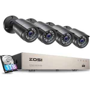 ZOSI 8CH 1080P Home Security Camera System with 1TB HDD AI Human Vehicle Detection Night Vision 4pcs 1080P Indoor Outdoor Surveillance Cameras H.265+ 8Channel CCTV DVR Recorder for 24/7 Recording Automatic Monitor Corded,Weather Resistant, Durable
