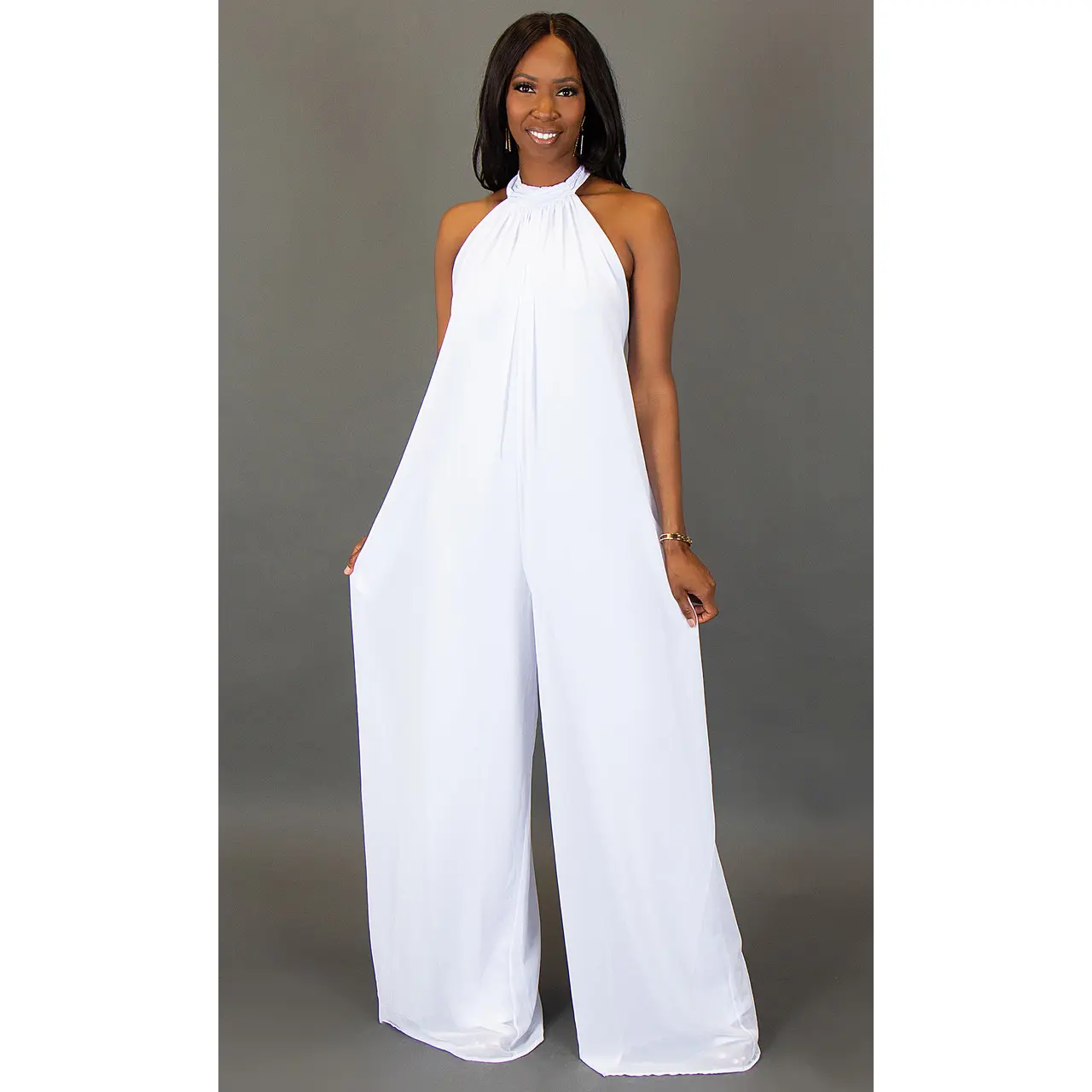 Panama Halter Wide Leg Jumpsuit - White