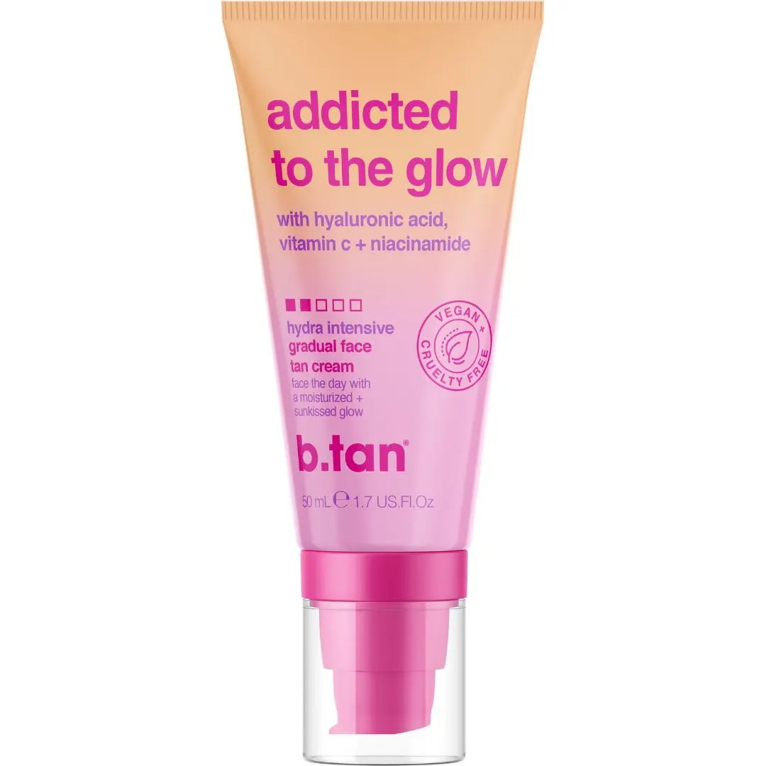 b.tan Gradual Self Tan Face Cream, Hydrating Tanning Lotion with Hyaluronic Acid & Vitamin C for a Brightening Sunkissed Glow, Vegan & Cruelty-Free, No Fake Tan Smell, Travel Size, Cosmetic