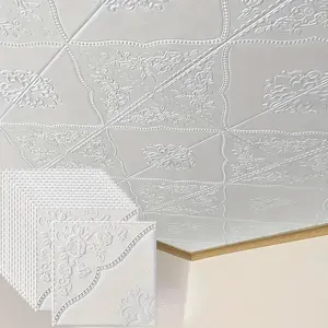 20pcs 3D Floral Pattern Wall Tile Stickers, Self-Adhesive Ceiling Tiles, Easy to Apply and Remove, Cleanable and Free-Cut, Kitchen Living Room Bathroom Corridor