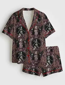 Phantasmagoria Mermaid Skeleton Hands Eyes Snake Scary Plants And Moths Satin Pajama Set Adults, Pajamas Halloween Gifts, Homewear Skeleton