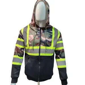 CAMO HOODIE SWEATER / High Visibility Reflective Sweater with 2" reflector and hoodie with ZIPPER SWEATER
