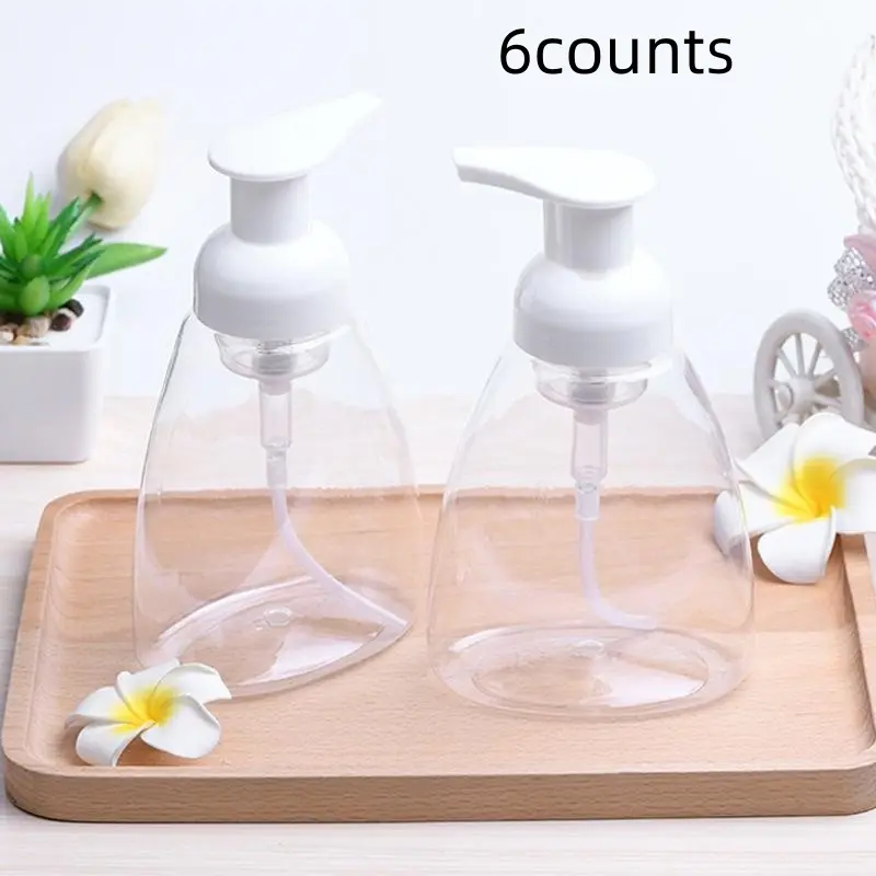 6-Piece Oval Transparent Plastic Soap Dispenser Pump Bottles, 10oz Capacity, Plastic Top, Reusable Liquid Hand Sanitizer Containers
