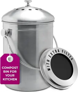 EPICA Countertop Compost Bin Kitchen 1.3 Gallon Odorless Composting Bin with Carbon Filters Indoor Compost Bin with Lid Stainless Steel Kitchen Composter for Food Scraps & Waste Recycling