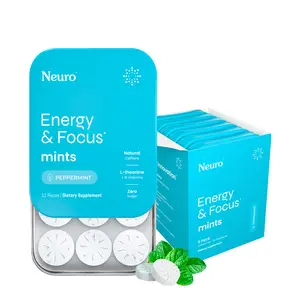 Neuro Energy Caffeine Mints - Sugar-Free Nootropic Mints for Energy & Focus with L-theanine, Caffeine, Vitamin B12 & Vitamin B6 - Peppermint Flavor