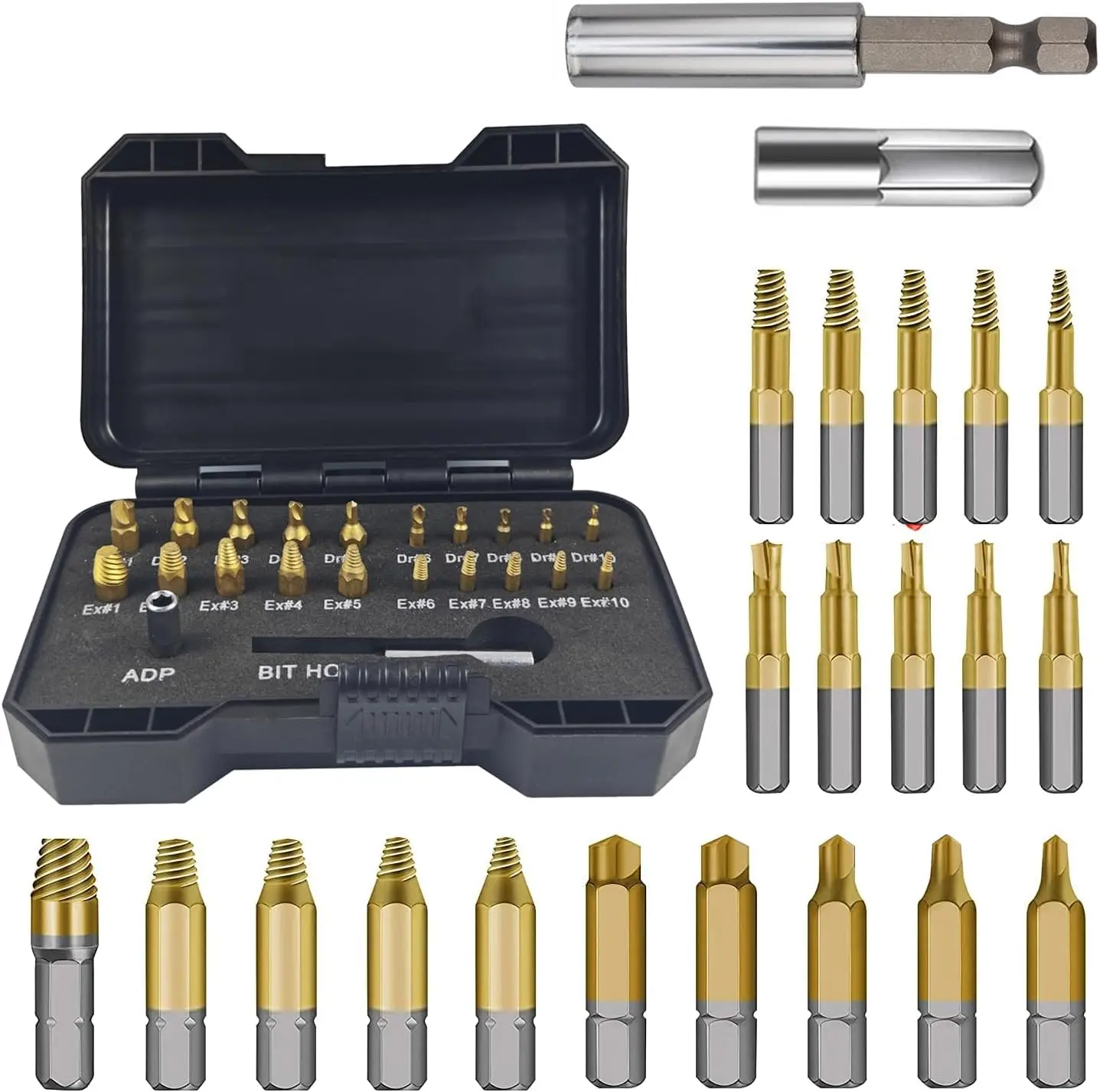 22Pcs Damaged Screw Extractor Set, Bolt & Stripped Screw Remover Kit, Easy Out Tool for Broken Hardware & Screw Removal