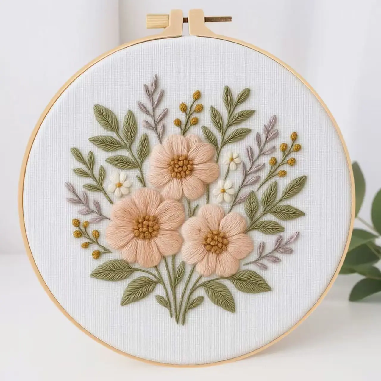 Beginner Embroidery Kit, Elegant Cross Stitch Set, Hand Embroidery, Three Small Flowers Design, DIY Embroidery Lovers, Includes Printed Cotton Fabric, Embroidery Craft, Handicraft, Handcraft, Embroidery Kit For Beginners
