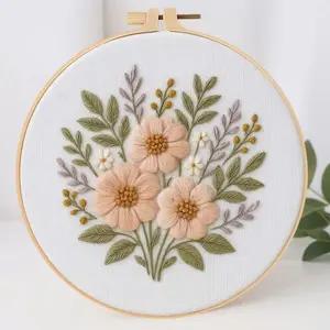 Beginner Embroidery Kit, Elegant Cross Stitch Set, Hand Embroidery, Three Small Flowers Design, DIY Embroidery Lovers, Includes Printed Cotton Fabric, Embroidery Craft
