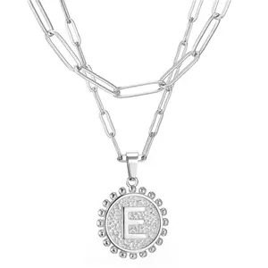 Stainless steel letter necklace female multi-layer fashion letter pendant paper clip chain jewelry
