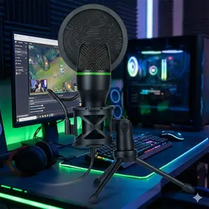 Professional RGB Streaming Microphone Kit with Noise Cancellation, Tripod Stand - Perfect for Podcasting, Gaming, Live Broadcast, Video Recording & Online Teaching, Studio-Quality Condenser Mic for Content Creation