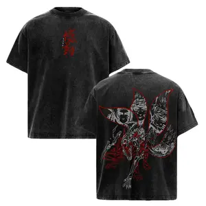 Naruto Kurama Sharingan Oversized Tee – Vintage Washed Anime Graphic T-Shirt, Nine Tails Fox Manga Shirt, Soft Cotton Streetwear, Acid Wash Casual Unisex Apparel, Naruto Inspired Fan Gift