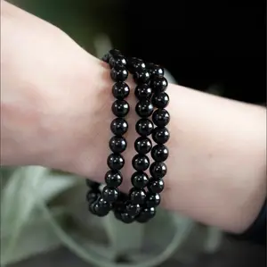 1PCS 6mm Black Tourmaline Stone Protection & Grounding Crystal Jewelry Beaded Handmade Bracelet Gemstone Crystal Stretch Men Women Bracelet Gift