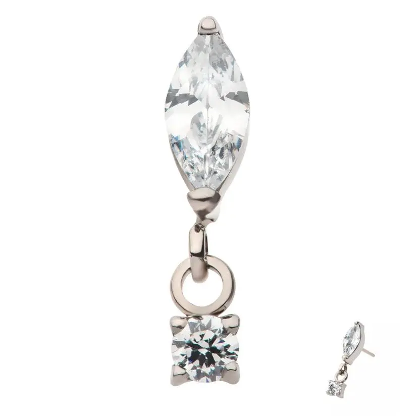 Marquise Dangle Round CZ Threadless Titanium Top