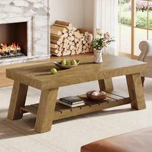Tribesigns Farmhouse Wood Coffee Table, 2-Tier Rustic Living Room Centerpiece with Storage Shelves, 47.24"