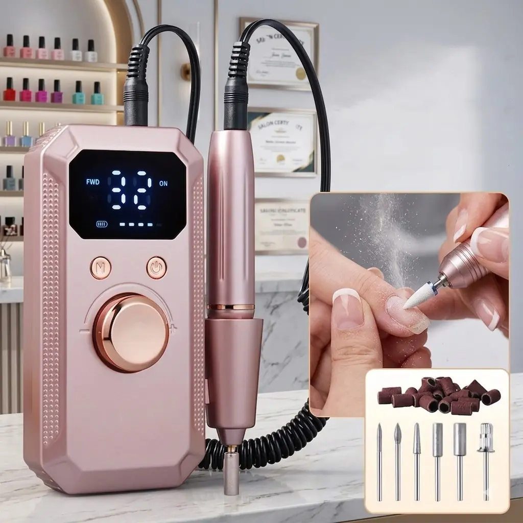 Rechargeable Electric Nail File, Three-Speed Acrylic Gel Polisher, Multi-Functional Nail Care Manicure Kit, Nail Tools, Includes 11 Heads and 20 Sanding Discs