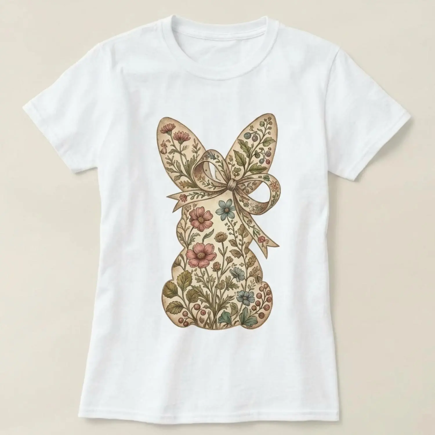 Women Casual Round Neck Short Sleeve T Shirt Featuring Easter Bunny with Pink Bow and Colorful Swirls Print Perfect for Spring Festival and Holiday Warm Weather Outfits