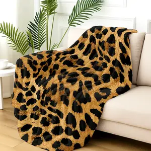 2D Printed Leopard Flannel Blanket  Abstract Art Wild Throw, Birthday/Holiday Gift, Multi-Use for Sofa/Bed/Camping/Office/Tourism, Machine Washable, Pet-Friendly Festival Decorations, Various Sizes, All-Season Use