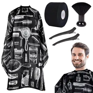 5pcs Hair Cutting Cape Barber Cape for Men with Adjustable Neck Strips & Duster Set Professional Hairdressing Kit for Salons & Home Use Anti-Static Heat-Resistant Fabric Light