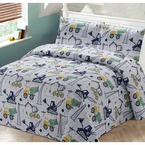 Bedspread Coverlet Quilt Set Kids/Teens Boys Construction Crane Trucks Cement Truck White Blue Green Black Grey New (Full/Queen)
