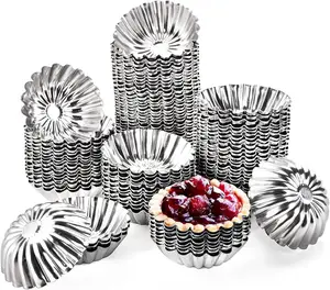 Dicunoy 100 PCS Egg Tart Molds for Baking, 3" Mini Tart Pie Pan, Aluminum Brioche Mold, Reusable Ensaymada Molder Filipino, Brioche Tins Mould for Tart Shells, Cupcakes, Mini Cake, Pudding, Muffin