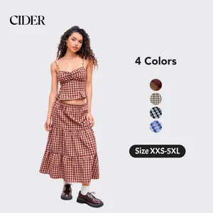 Cider Woven High Rise Gingham Tiered Midi Skirt
