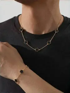 Men's Fashionable Business Style Lucky Clover Jewelry Set, Perfect Valentines Day Gift for Him, Durable Design for Everyday Wear, Necklace Bracelet Set