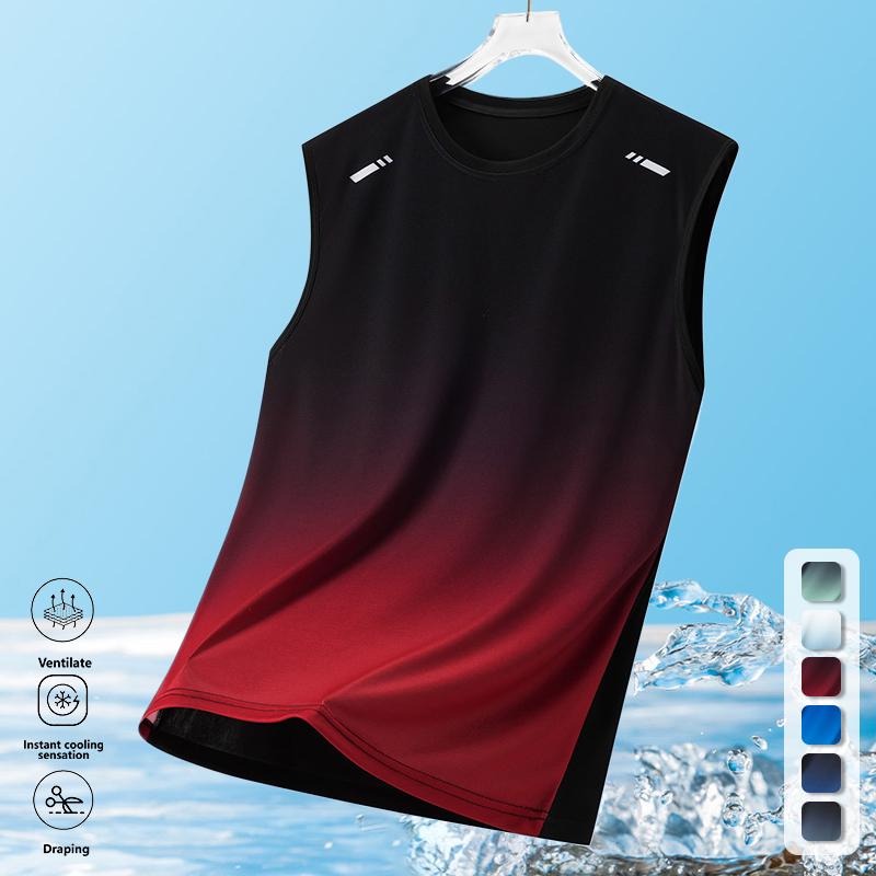 Clean Gent 4-Pack Men&rsquo;s Summer Ultra-Thin Loose Fit Tank Tops with Fashion Print Gradient Design and Crew Neck, Breathable Athletic Tops for Outdoor Running and Sports
