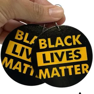 Black Lives Matter Wooden Earrings Dangle Disc Statement Jewelry Lightweight Protest Design for Activists