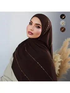 New Modal Solid Color Iron-on Rhinestone Long Scarf Headband Women's High-quality Breathable Soft Sateen Cotton Scarf Hijabs Turban Hijab