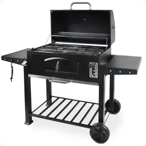 Grill Boss 32 Inch Charcoal BBQ Grill, Side Shelves, Built In Thermometer, Black