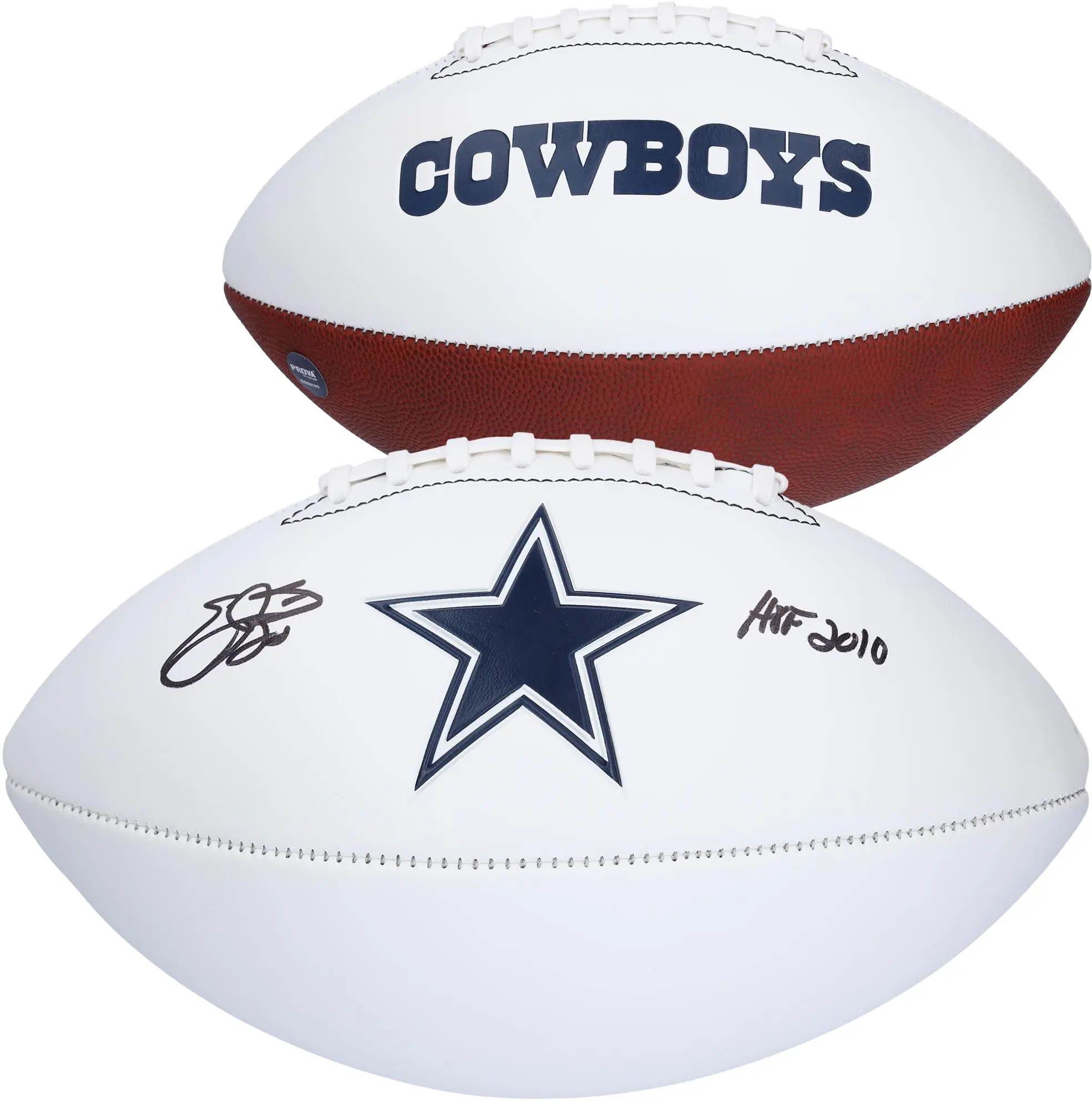 Emmitt Smith Dallas Cowboys Autographed Franklin White Panel Football with "HOF 10" Inscription - Fanatics Authentic Certified