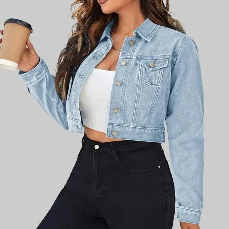 ZEAGOO comfyclothing Women's Short Button Down Long Sleeve Denim Shorts Lightweight Denim Jacket With Pockets Jacket ZEAGOO comfyclothing Women's Short Button Down Long Sleeve Denim Shorts Lightweight Denim Jacket With Pockets Jacket