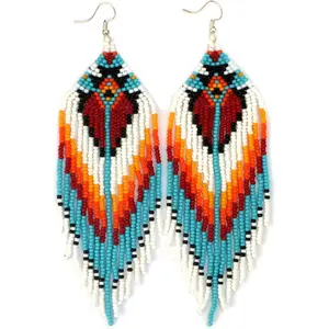 Boho Native Handmade Seed Bead Tassel Earrings Large Statement Drop Fringes for Women Party Wear Cz Glass Seed Beads 11/0 Non Allergic Glass Beads Perfect Gift for Any Occasion Beaded Fringe Earrings