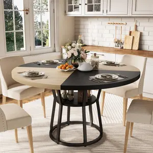 Round Dining Table for 4-6, 47.2" Kitchen Table with Storage, Circle Dinner Tables for Kitchen, Dining Room, Living Room, Meeting Room, Apartment