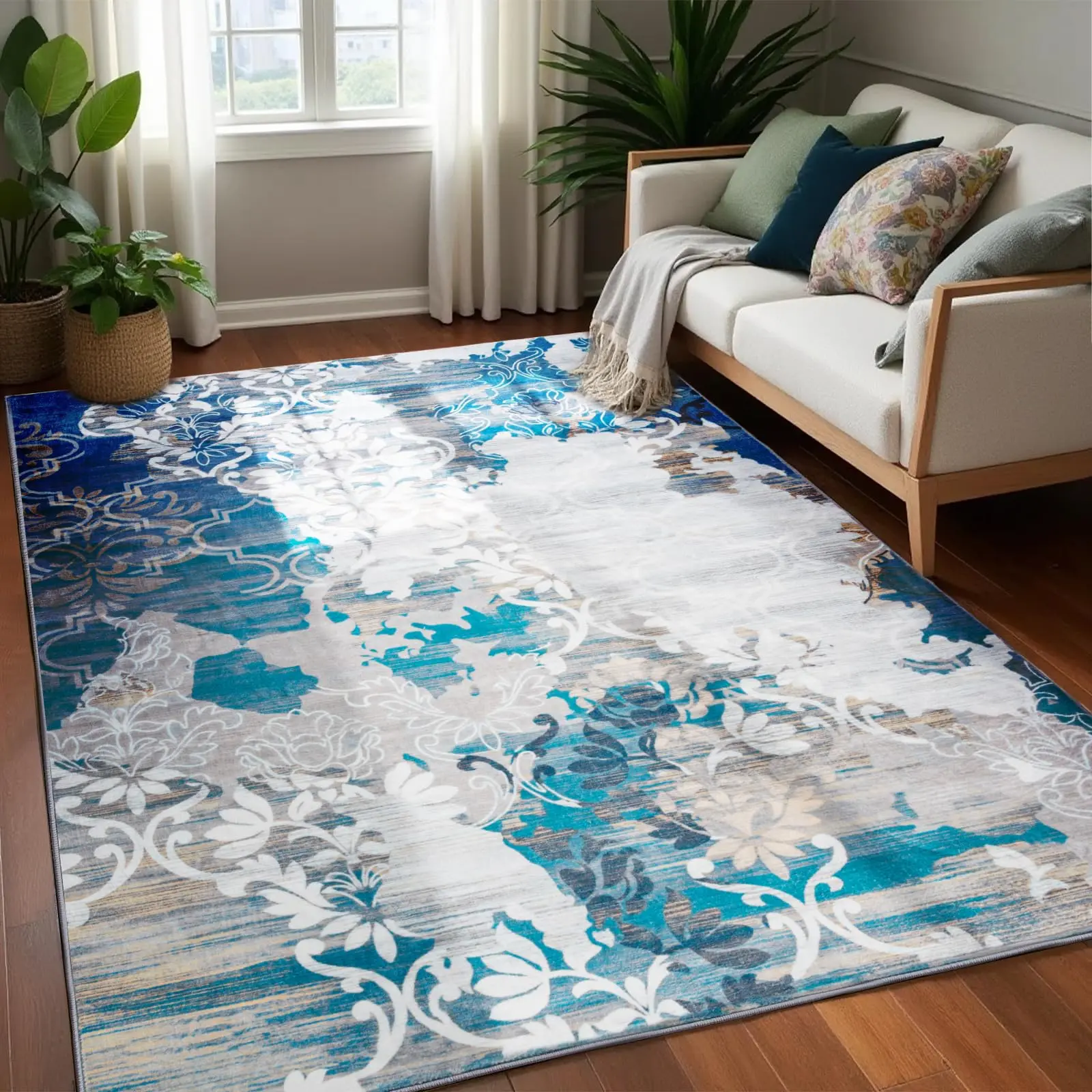 Abstract Faux Wool Printed Modern Area Rug - Unique Funky Abstract Rugs with Non-Slip Backing, Machine Washable, Low Pile Carpet, Suitable for Living Room, Bedroom, Available in , Color Theory Rug Vintage Area Rug, Unique Funky Rugs