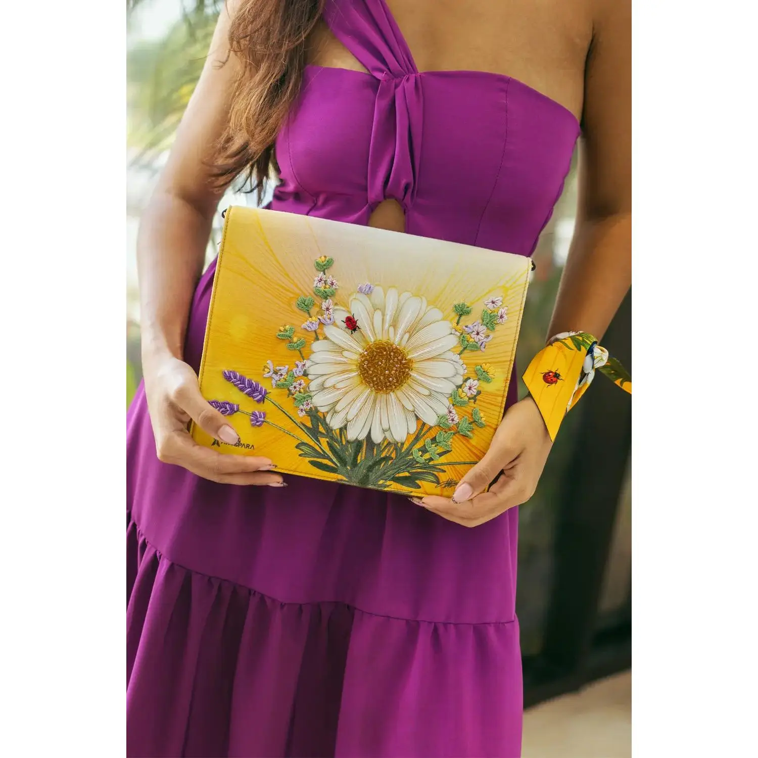 Artepara Spring Signature Hand-Embroidered Leather Clutch