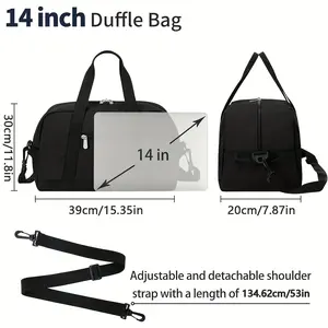 [Lightweight Travel Duffel Bag] 1pc Lightweight 14-Inch Travel & Sports Carry-On Bag - Soft, Comfortable Black Duffel with Practical Pockets, Adjustable Shoulder Strap, and Durable Zipper - Ideal for Gym, Outdoor Activities, and Travel