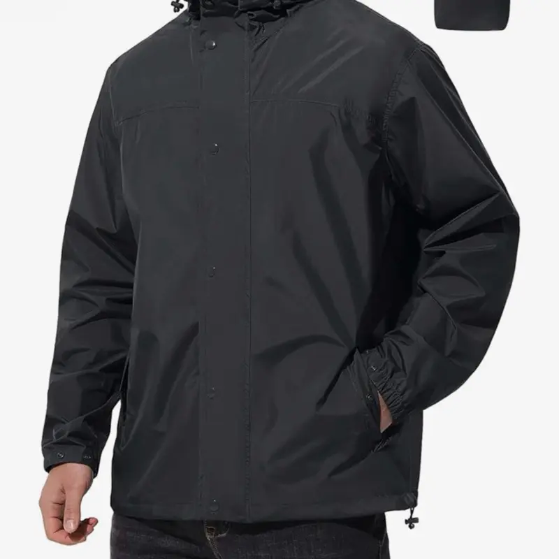 Mens Lightweight Waterproof Rain Jacket with Hood for Golf Running Hiking Travel - 100% Polyester Packable Windbreaker