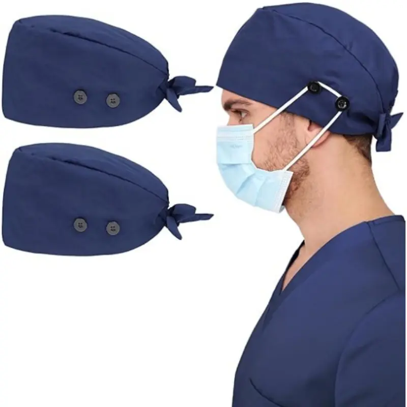 2PCS Working Caps with Button and Sweatband, Adjustable Working Hats for Women Men, One Size(Tie Back or Toggle)